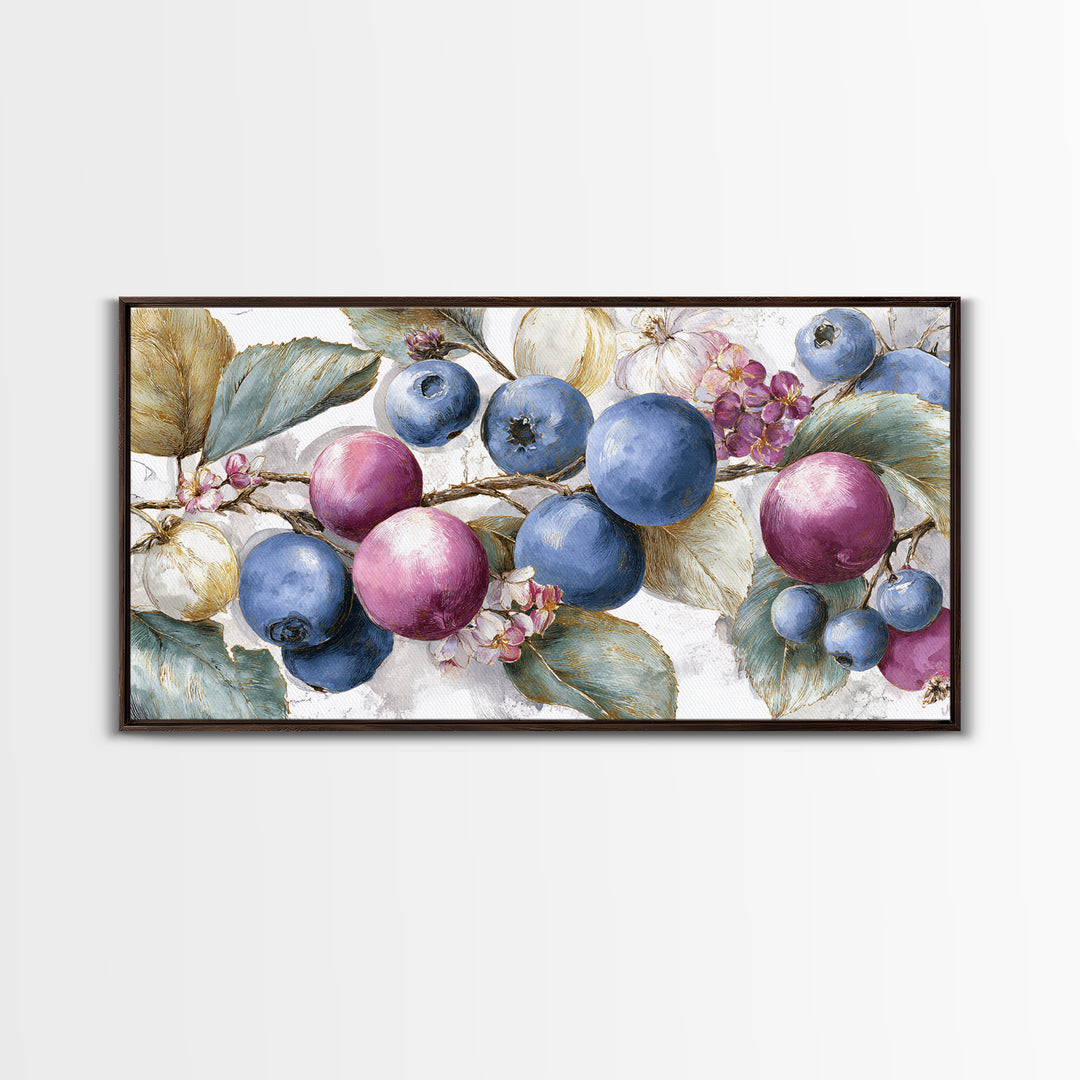 Blueberry Galette with Rustic Farmhouse Texture Framed Canvas Print, Bakery Art, Kids Art, Bakery Decor, Fine Art, Patisserie, BAK-2x1-19