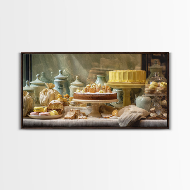 French Patisserie Window Display of Pastel Pastries Canvas Print, Bakery Art, Textured Painting, Bakery Decor, Patisserie, BAK-2x1-22
