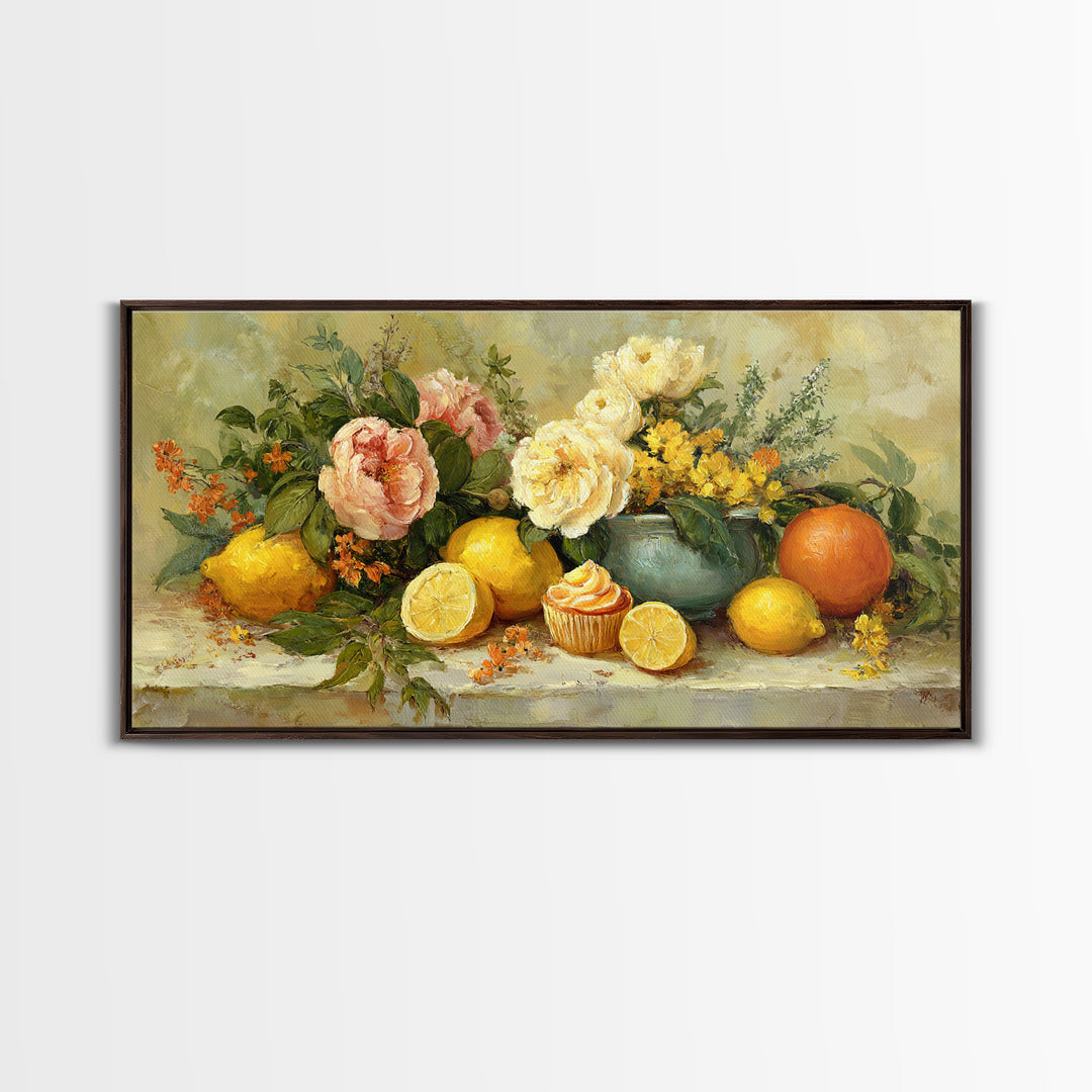 Cupcake Bouquet Painted Framed Canvas Print, Bakery Art, Kitchen Wall Decor, Bakery Decor, Patisserie, Whimsical Wall Art, BAK-2x1-3