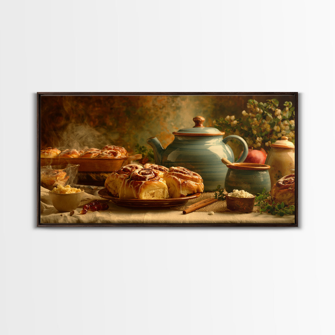 Cinnamon Rolls in a Warm Country Kitchen Canvas Print, Bakery Art, Watercolor Painting, Bakery Decor, Fine Art, Patisserie, BAK-2x1-31