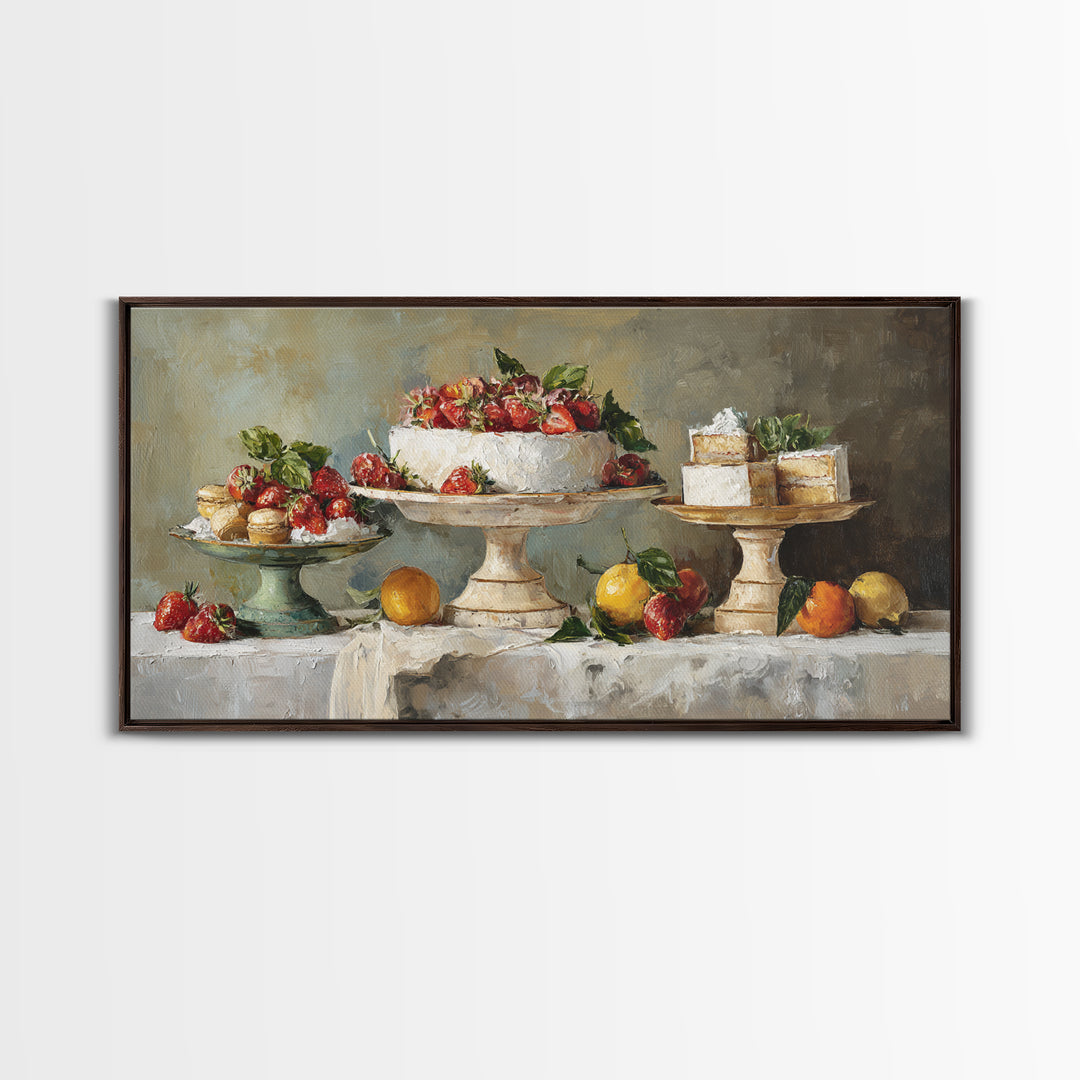 Pastel Cake Stand Framed Canvas Print, Bakery Art, Art Print, Bakery Decor, Patisserie, Kitchen Print, Coffee Wall Art, BAK-2x1-33
