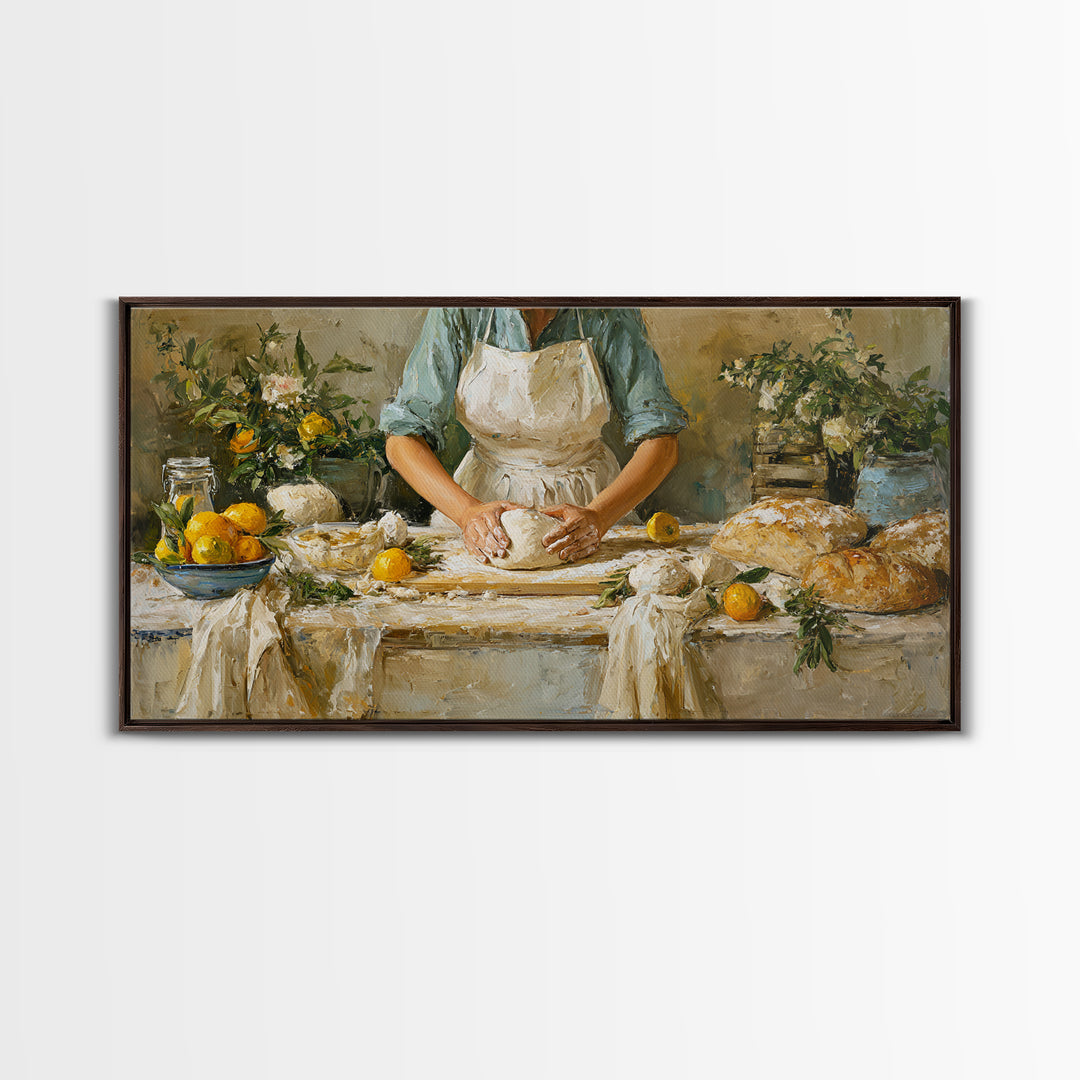 Baker Hands Shaping Dough Framed Canvas Print, Bakery Art, Printable Wall Art, Bakery Decor, Patisserie, Coffee Wall Art, BAK-2x1-37