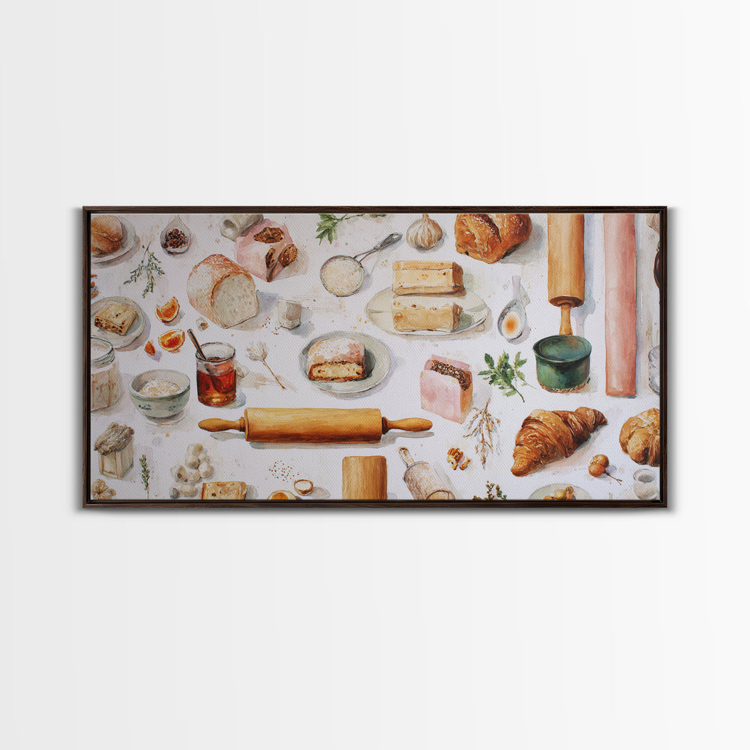 Patisserie Pattern of Rolling Pins and Pastries Canvas Print, Bakery Art, Kitchen Decor, Bakery Decor, Fine Art, Patisserie, BAK-2x1-41