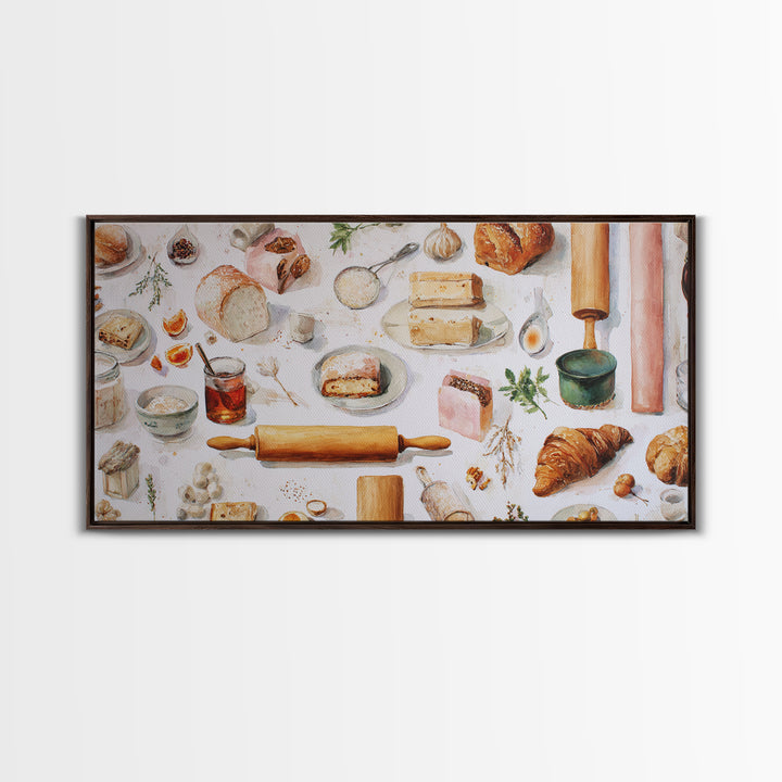 Patisserie Pattern of Rolling Pins and Pastries Canvas Print, Bakery Art, Kitchen Decor, Bakery Decor, Fine Art, Patisserie, BAK-2x1-41