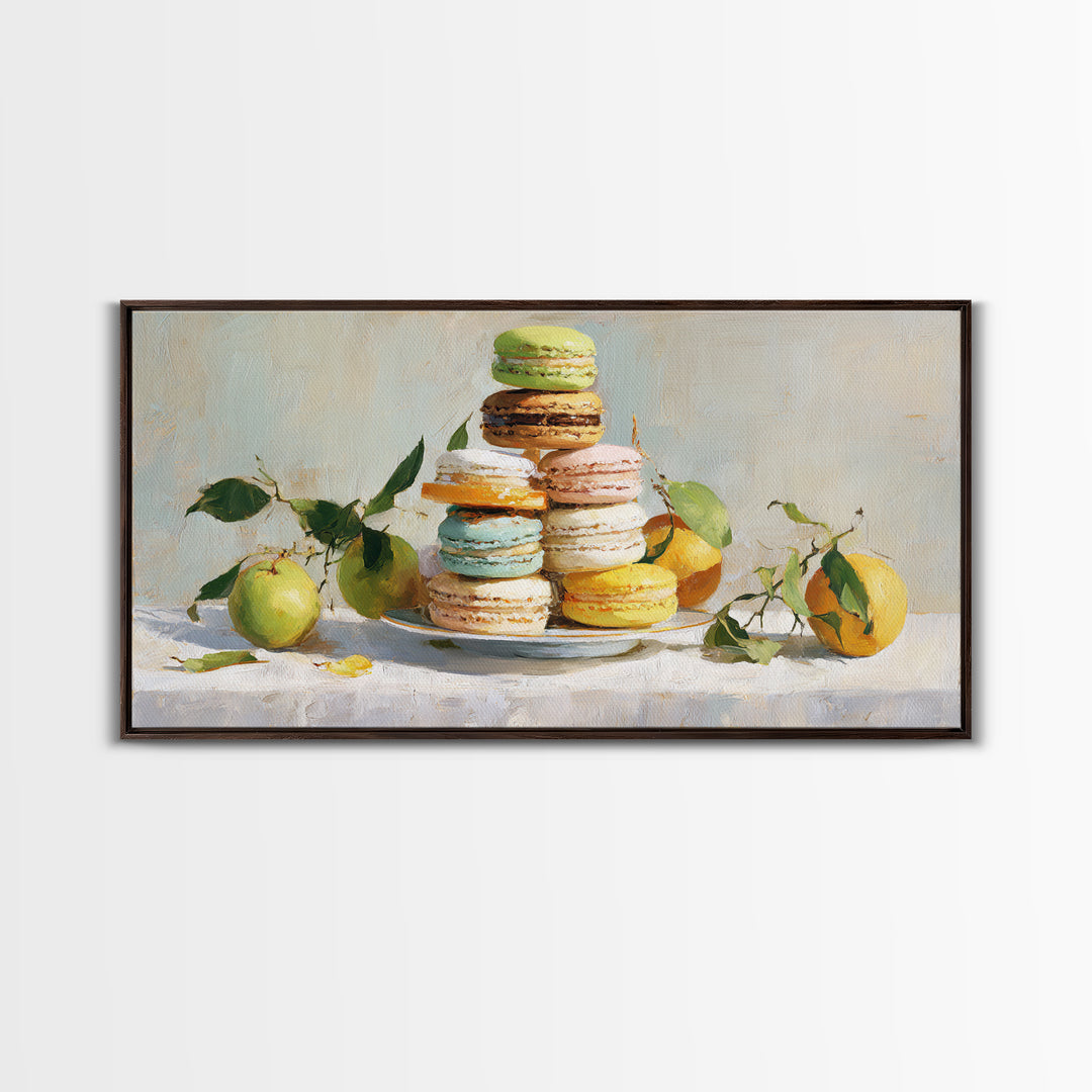 Single Perfect Macaron Tower Canvas Print, Bakery Art, Kitchen Prints, Bakery Decor, Oil Painting, Patisserie, Fine Art, BAK-2x1-47