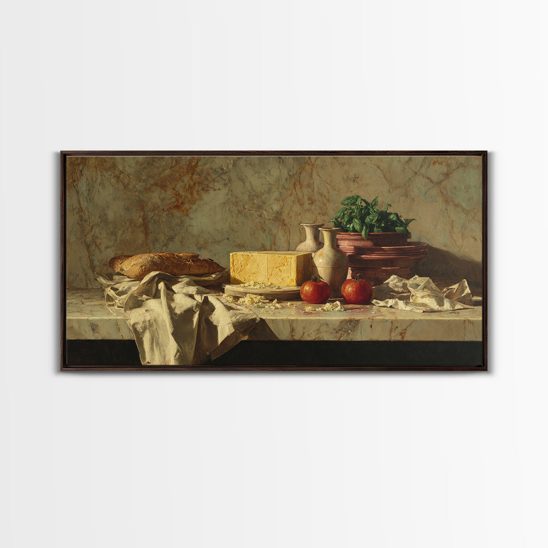 Baguette and Butter Still Life on Marble Canvas Print, Bakery Art, Printable Wall Art, Bakery Decor, Fine Art, Patisserie, BAK-2x1-52