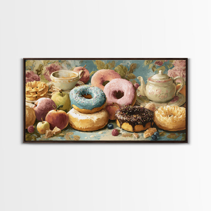 Whimsical Donut Assortment Canvas Print, Bakery Art, Kitchen Prints, Bakery Decor, Oil Painting, Patisserie, Fine Art, BAK-2x1-53