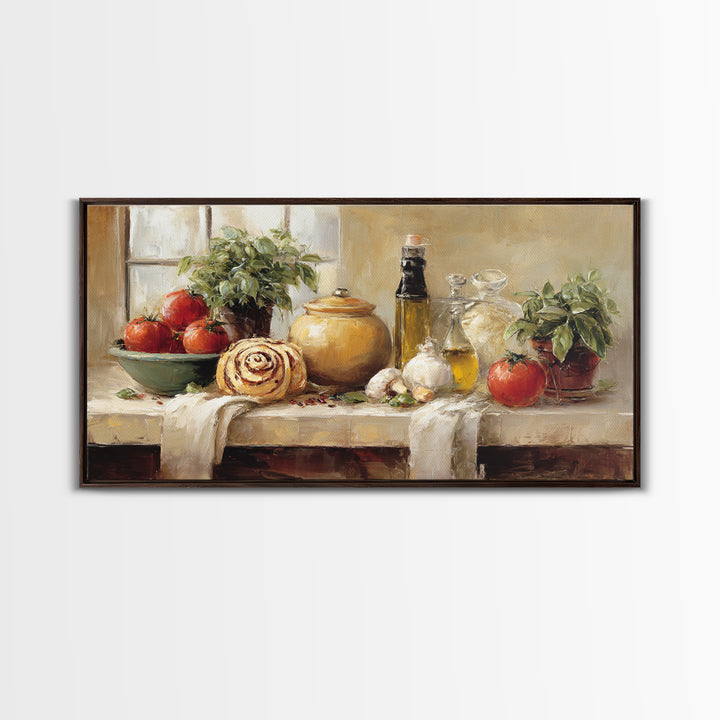 Cinnamon Rolls in a Warm Country Kitchen Framed Canvas Print, Bakery Art, Kitchen Print, Bakery Decor, Fine Art, Patisserie, BAK-2x1-55