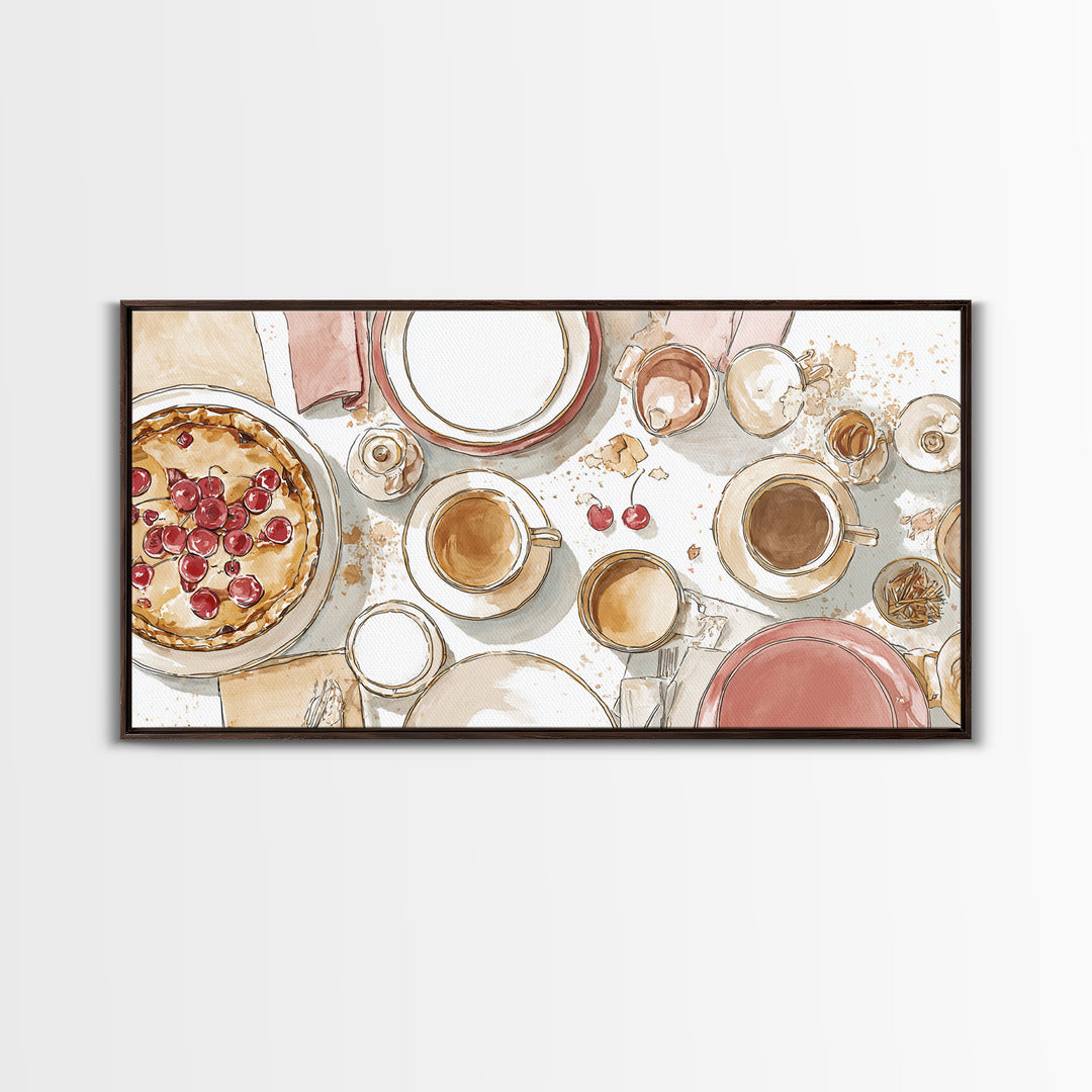 Retro Diner Pie Illustration Framed Canvas Print, Bakery Art, Kitchen Wall Art, Bakery Decor, Oil Painting, Patisserie, BAK-2x1-60