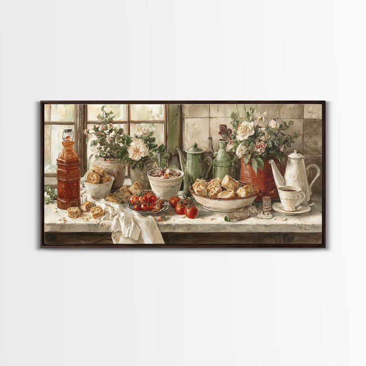 Tea and Scone Arrangement Canvas Print, Bakery Art, Digital Print, Bakery Decor, Fine Art, Patisserie, Kitchen Art Print, BAK-2x1-64