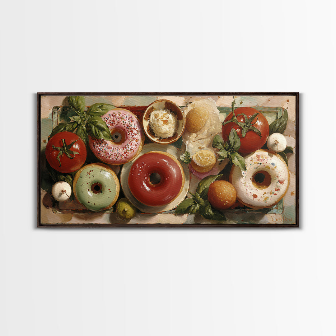 Whimsical Donut Assortment Canvas Print, Bakery Art, Kitchen Prints, Bakery Decor, Oil Painting, Patisserie, Fine Art, BAK-2x1-77