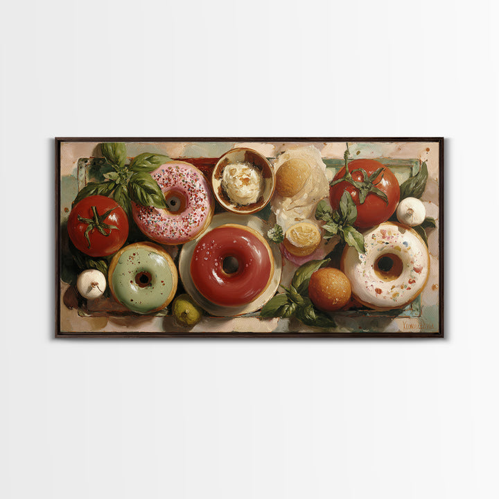 Whimsical Donut Assortment Canvas Print, Bakery Art, Kitchen Prints, Bakery Decor, Oil Painting, Patisserie, Fine Art, BAK-2x1-77