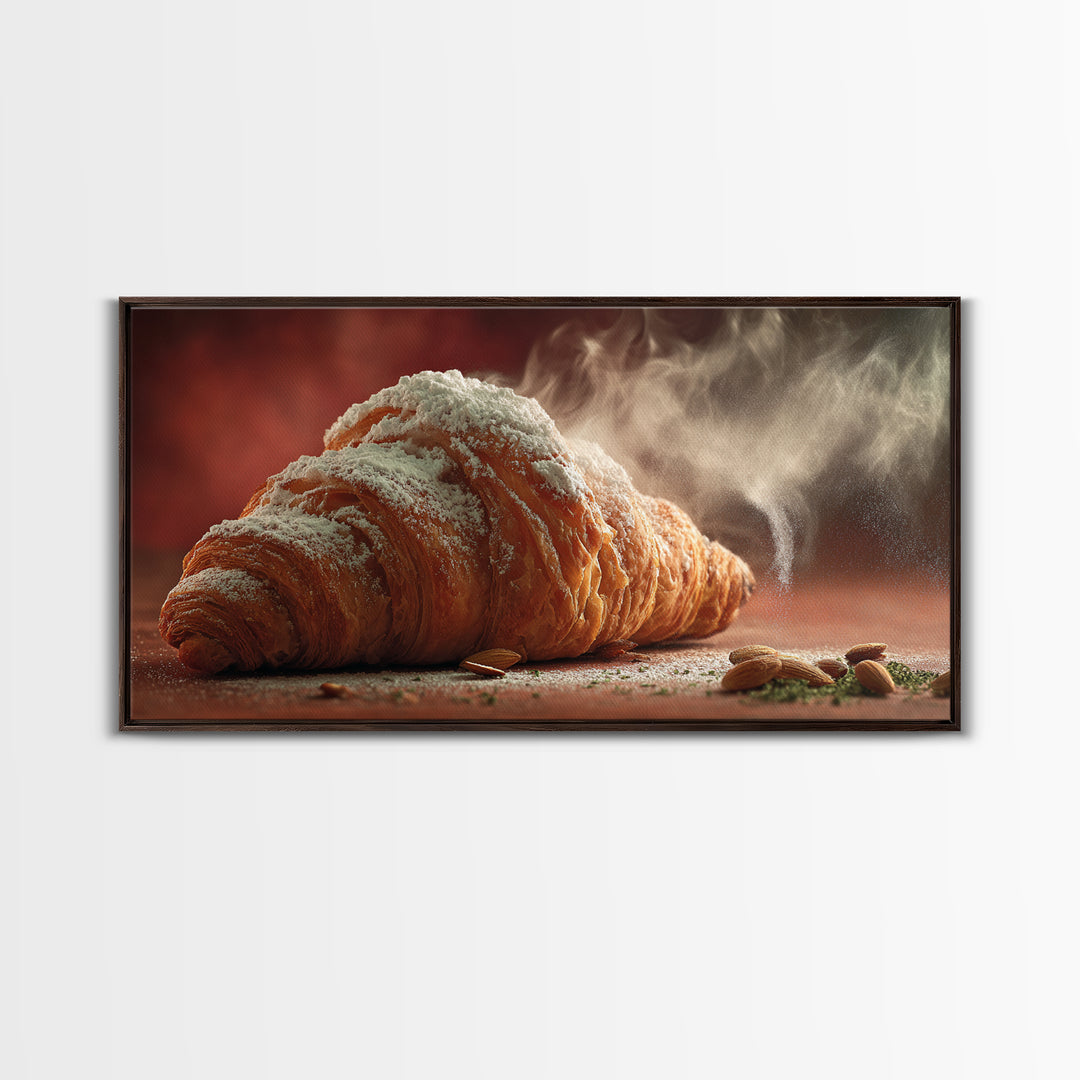 Almond Croissant Closeup Framed Canvas Print, Bakery Art, Print, Bakery Decor, Fine Art, Patisserie, Food Art, Kitchen Print, BAK-2x1-83