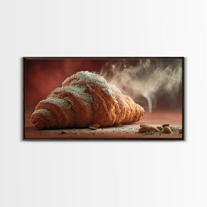 Almond Croissant Closeup Framed Canvas Print, Bakery Art, Print, Bakery Decor, Fine Art, Patisserie, Food Art, Kitchen Print, BAK-2x1-83