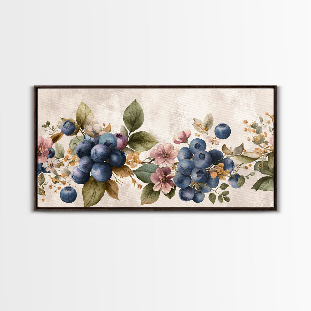 Blueberry Galette with Rustic Farmhouse Texture Framed Canvas Print, Bakery Art, Watercolor Painting, Bakery Decor, Patisserie, BAK-2x1-91