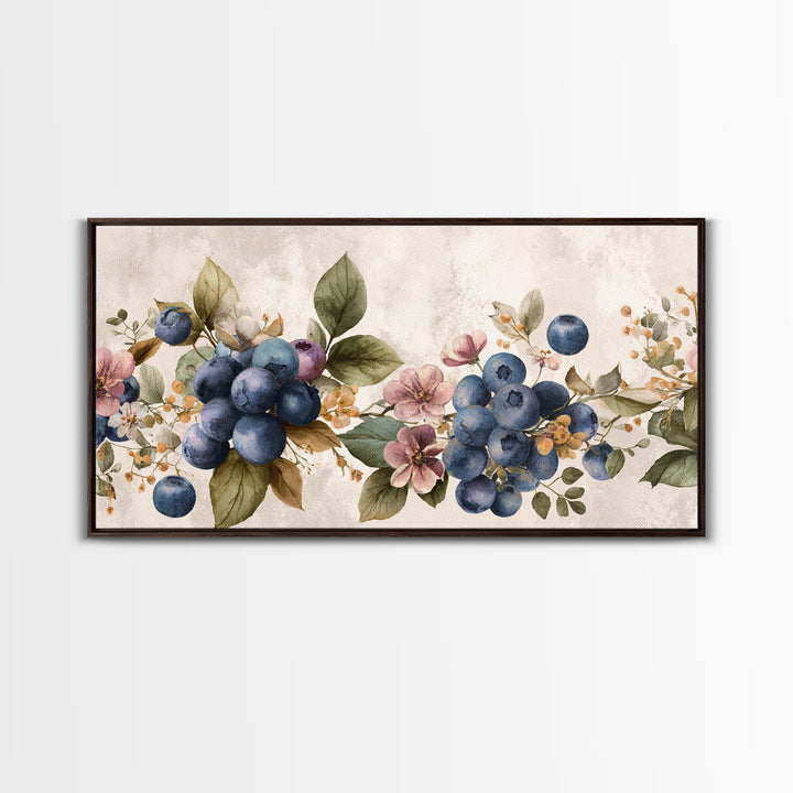 Blueberry Galette with Rustic Farmhouse Texture Framed Canvas Print, Bakery Art, Watercolor Painting, Bakery Decor, Patisserie, BAK-2x1-91