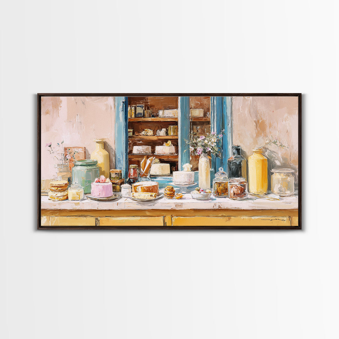 French Patisserie Window Display of Pastel Pastries Canvas Print, Bakery Art, Digital Print, Bakery Decor, Fine Art, Patisserie, BAK-2x1-94
