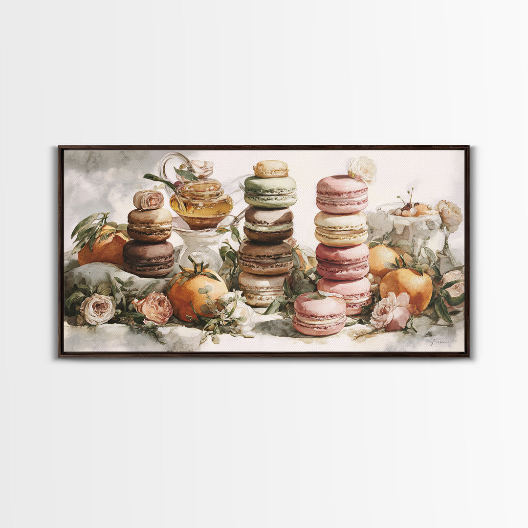 Single Perfect Macaron Tower Framed Canvas Print, Bakery Art, Neutral Decor, Bakery Decor, Fine Art, Patisserie, Home Decor, BAK-2x1-95