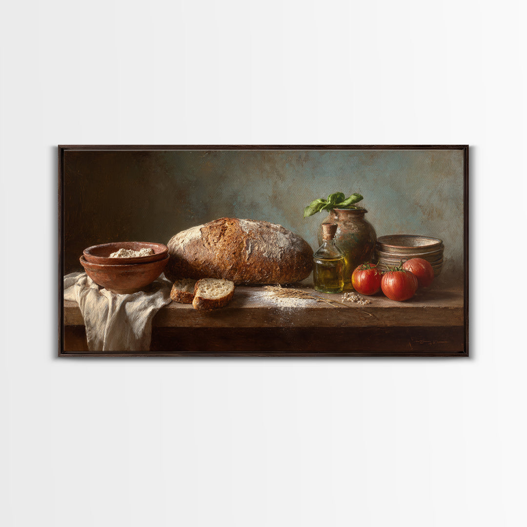 Rustic Loaf of Bread Framed Canvas Print, Bakery Art, Watercolor Print, Bakery Decor, Oil Painting, Patisserie, Fine Art Print, BAK-2x1-96