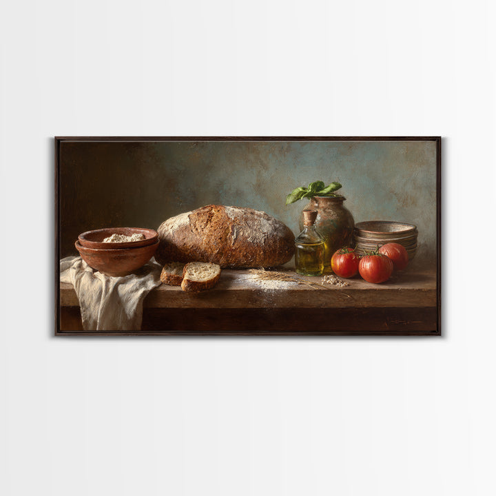 Rustic Loaf of Bread Framed Canvas Print, Bakery Art, Watercolor Print, Bakery Decor, Oil Painting, Patisserie, Fine Art Print, BAK-2x1-96