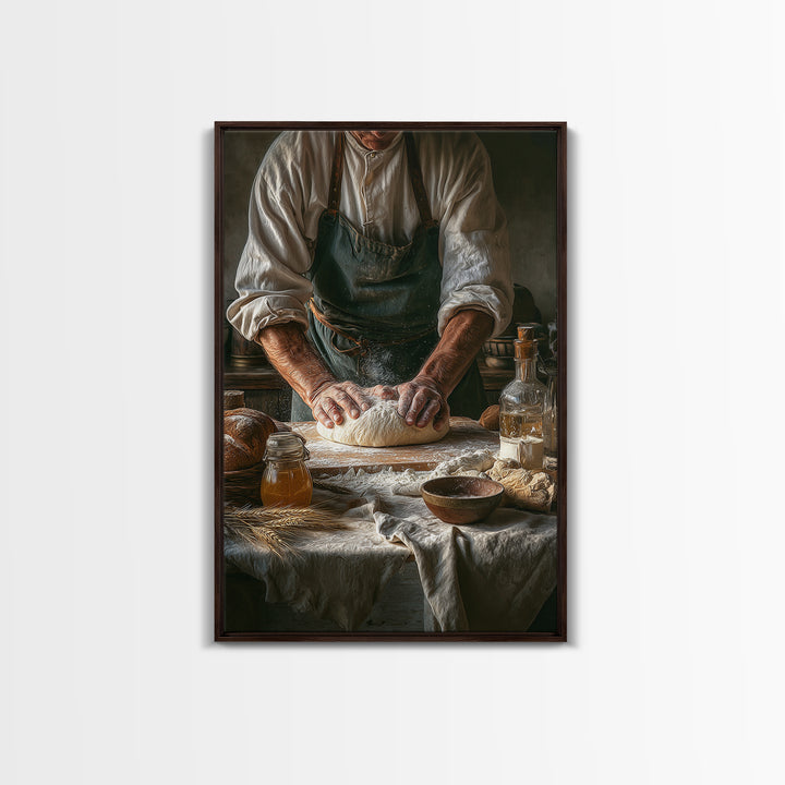 Baker Hands Shaping Dough Framed Canvas Print, Bakery Art, Digital Print, Bakery Decor, Fine Art, Patisserie, Kitchen Art Print, BAK-2x3-1