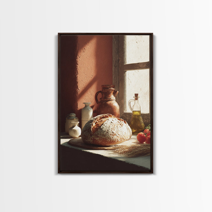 Rustic Loaf of Bread Framed Canvas Print, Bakery Art, Kitchen Wall Art, Bakery Decor, Oil Painting, Patisserie, BAK-2x3-12