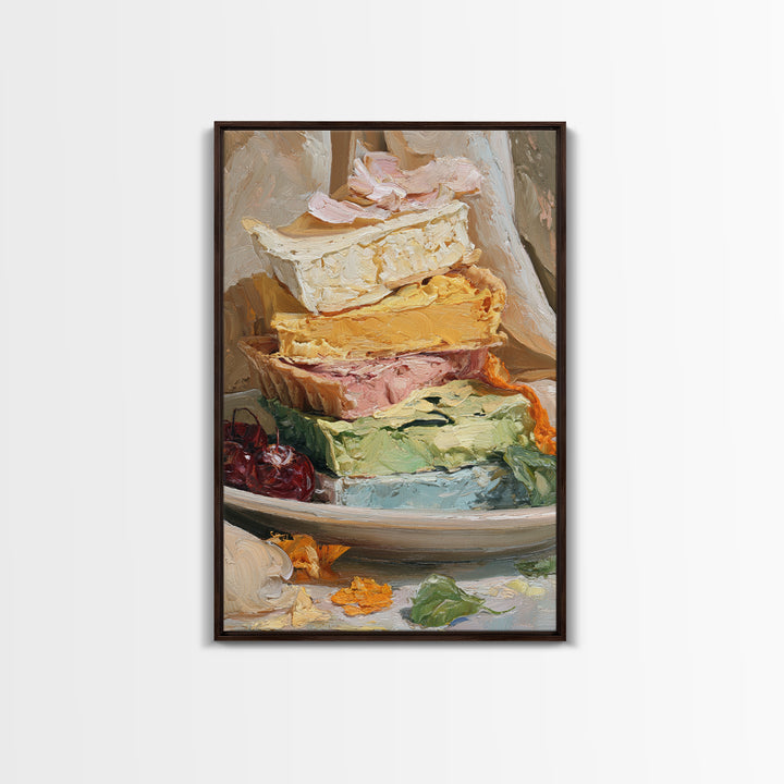Cherry Tart Still Life Framed Canvas Print, Bakery Art, Watercolor Painting, Bakery Decor, Patisserie, Aesthetic Wall Art, BAK-2x3-13