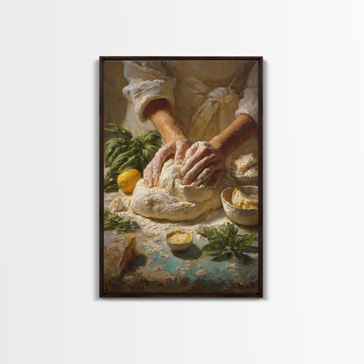 Baker Hands Shaping Dough Framed Canvas Print, Bakery Art, Digital Print, Bakery Decor, Fine Art, Patisserie, Kitchen Art Print, BAK-2x3-25