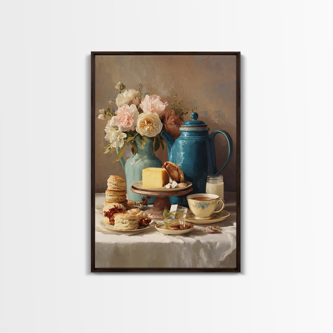 Tea and Scone Arrangement Framed Canvas Print, Bakery Art, Neutral Wall Art, Bakery Decor, Patisserie, Statement Artwork, BAK-2x3-28