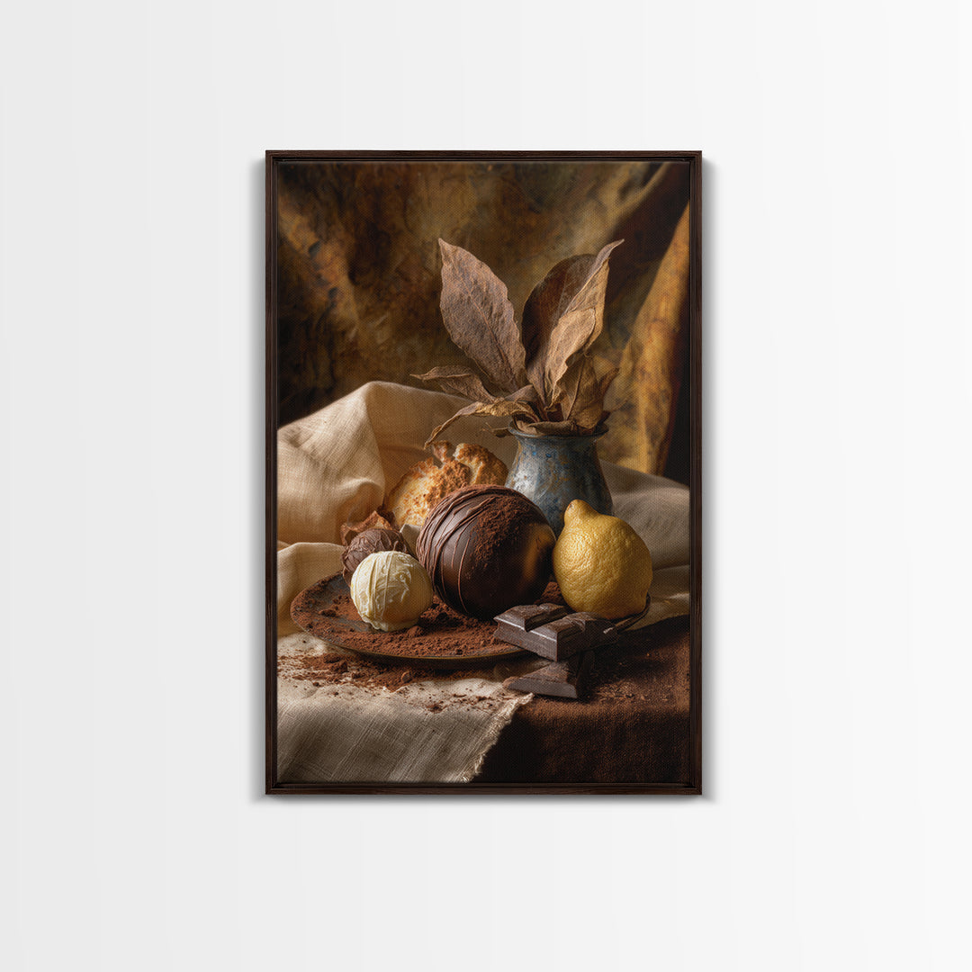 Chocolate Truffle Still Life Framed Canvas Print, Bakery Art, Room Decor, Bakery Decor, Fine Art, Patisserie, Digital Print, BAK-2x3-3