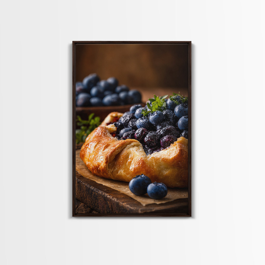 Blueberry Galette with Rustic Farmhouse Texture Canvas Print, Bakery Art, Wall Decor, Bakery Decor, Fine Art, Patisserie, BAK-2x3-31