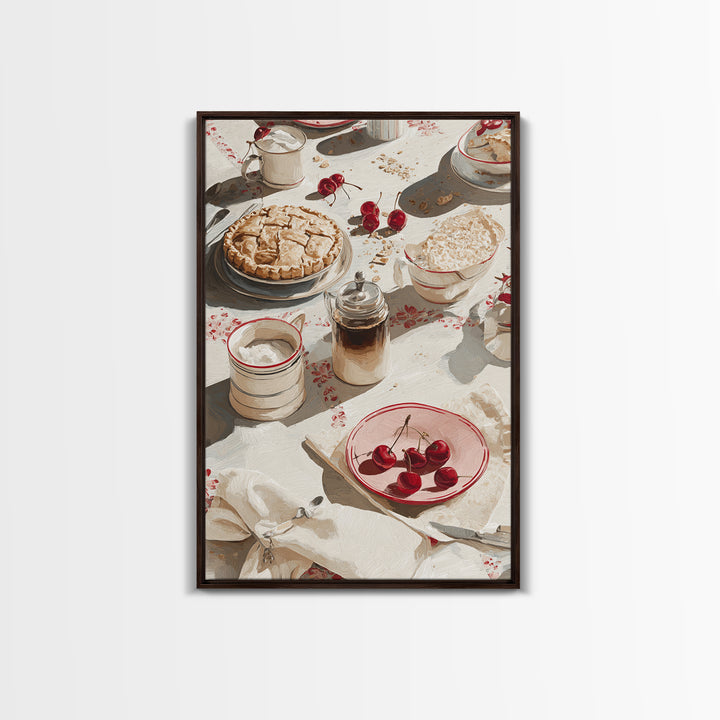 Retro Diner Pie Illustration Framed Canvas Print, Bakery Art, Bakery Decor, Watercolor Art, Patisserie, Kitchen Prints, BAK-2x3-48