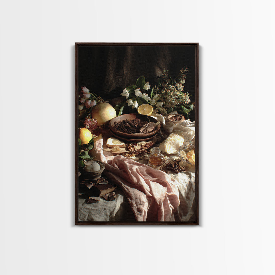 Chocolate Truffle Still Life Framed Canvas Print, Bakery Art, Kitchen Wall Art, Bakery Decor, Oil Painting, Patisserie, BAK-2x3-51