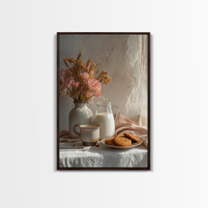 Milk Bottle and Cookies Nostalgic Still Life Canvas Print, Bakery Art, Art Print, Bakery Decor, Fine Art, Patisserie, BAK-2x3-54