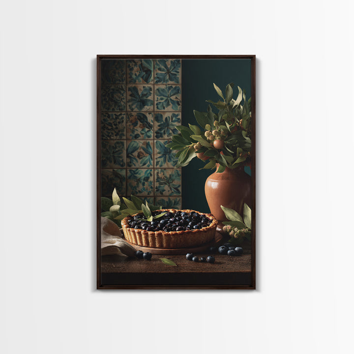 Blueberry Galette with Rustic Farmhouse Texture Framed Canvas Print, Bakery Art, Digital Print, Bakery Decor, Patisserie, BAK-2x3-55