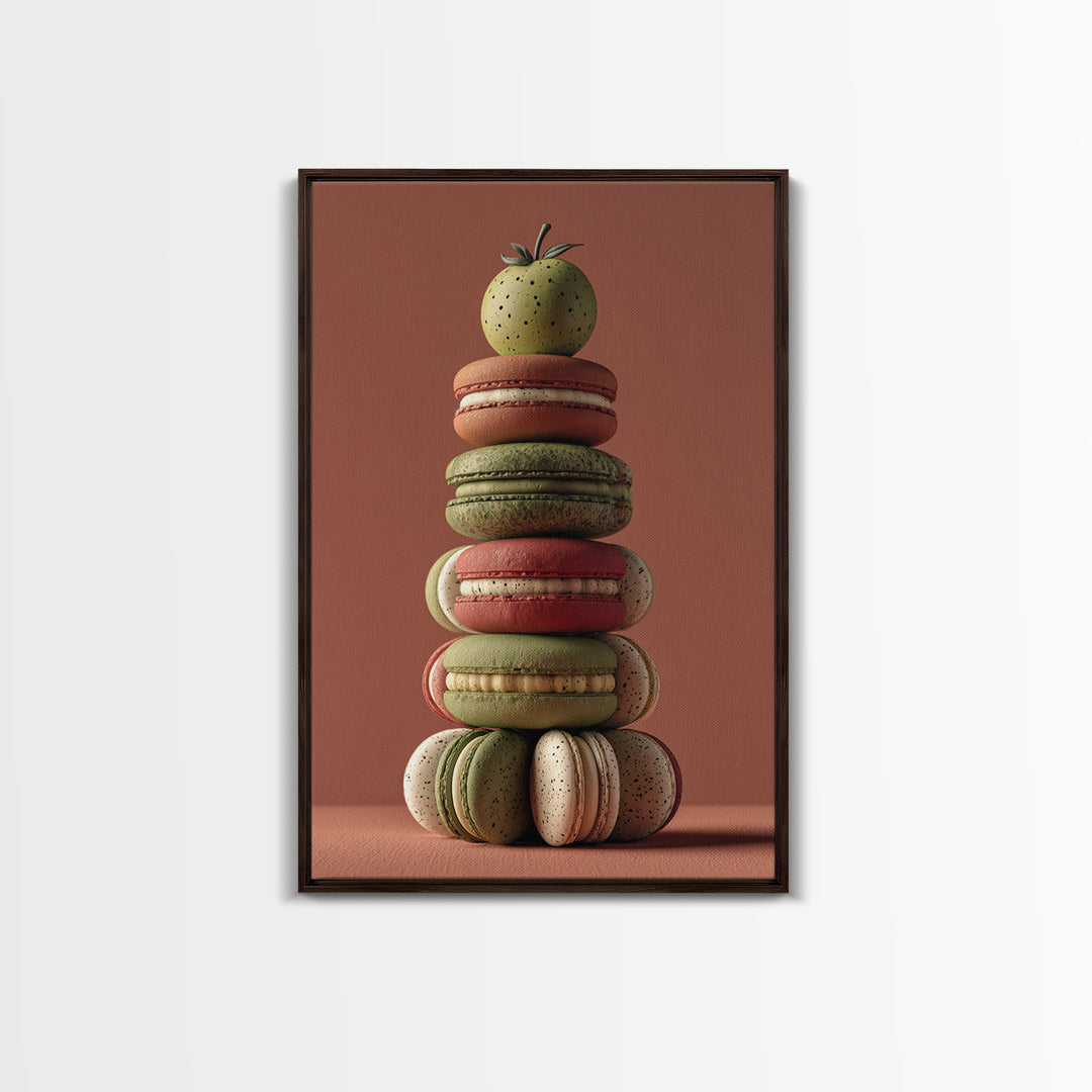 Single Perfect Macaron Tower Framed Canvas Print, Bakery Art, Kitchen Prints, Bakery Decor, Oil Painting, Patisserie, BAK-2x3-59