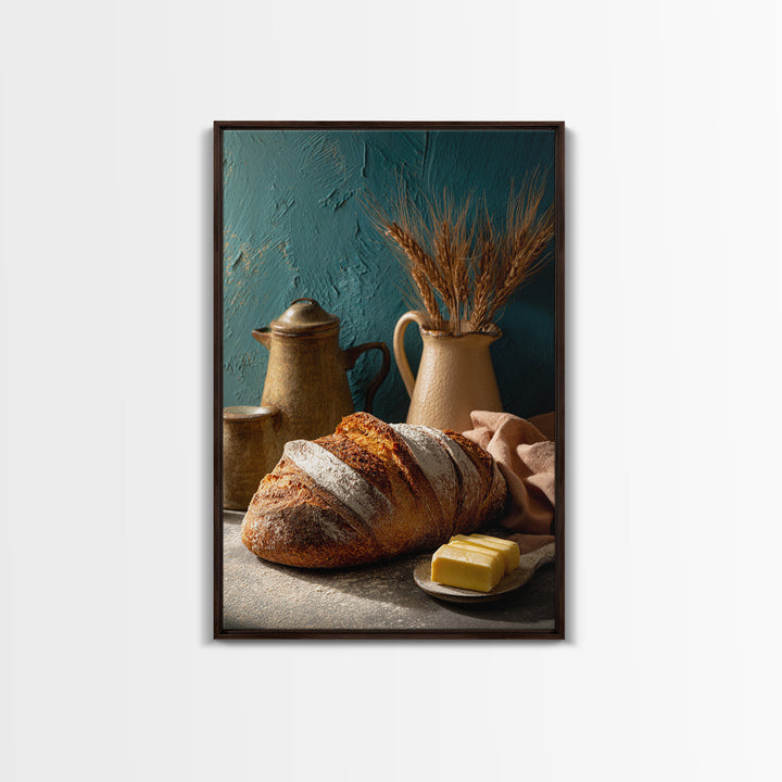 Rustic Loaf of Bread Framed Canvas Print, Bakery Art, Kitchen Art, Bakery Decor, Fine Art, Patisserie, Neutral Wall Art, BAK-2x3-60