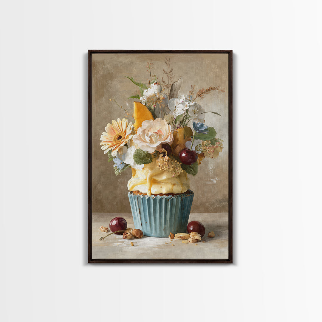 Cupcake Bouquet Painted Framed Canvas Print, Bakery Art, Food Art, Bakery Decor, Watercolor Art, Patisserie, Kids Art, BAK-2x3-63
