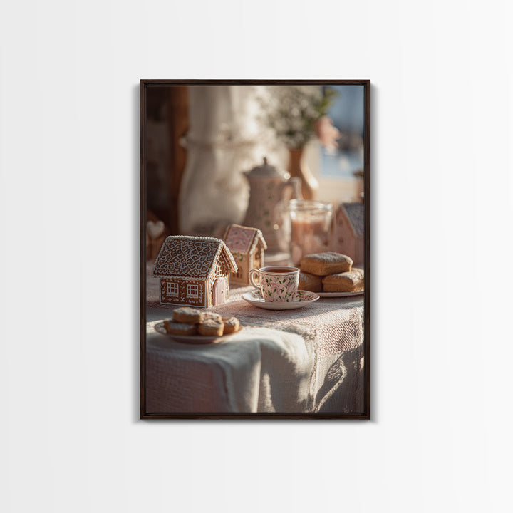 Gingerbread Houses in Charming Folk Art Style Canvas Print, Bakery Art, Digital Print, Bakery Decor, Fine Art, Patisserie, BAK-2x3-70