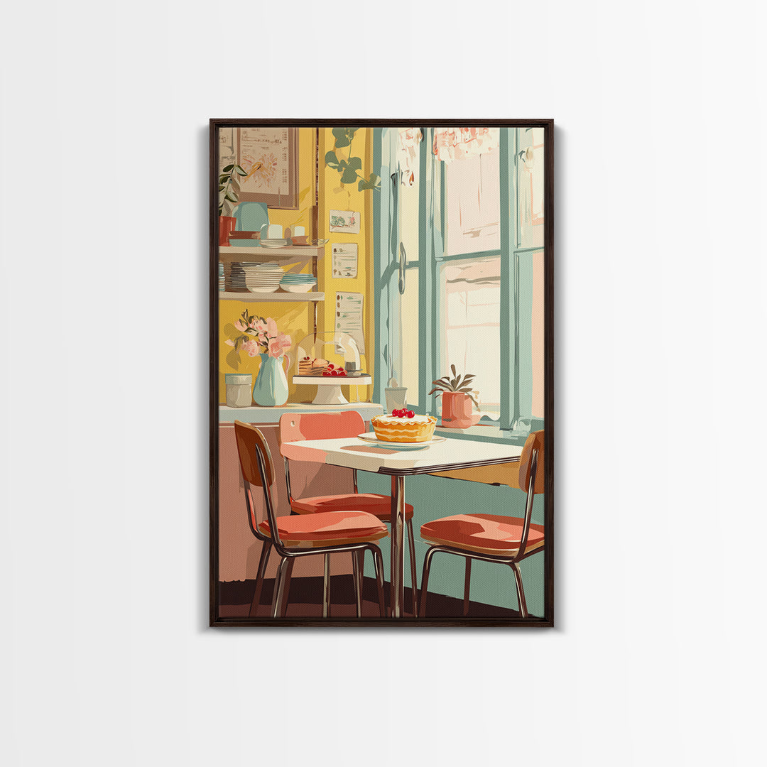 Retro Diner Pie Illustration Canvas Print, Bakery Art, Kitchen Wall Art, Bakery Decor, Oil Painting, Patisserie, BAK-2x3-72
