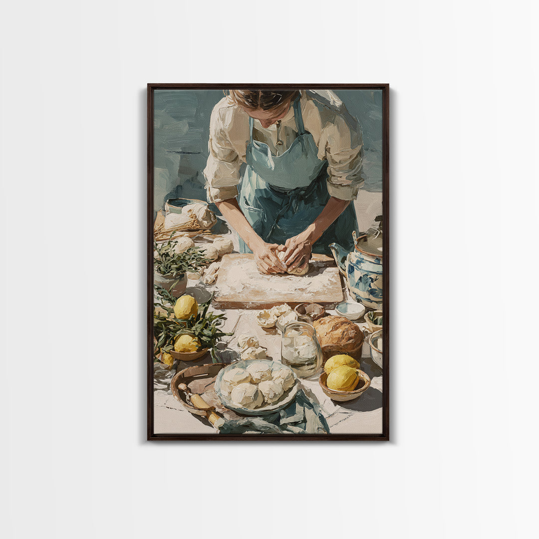 Baker Hands Shaping Dough Framed Canvas Print, Bakery Art, Digital Download Art, Bakery Decor, Patisserie, Neutral Decor, BAK-2x3-73