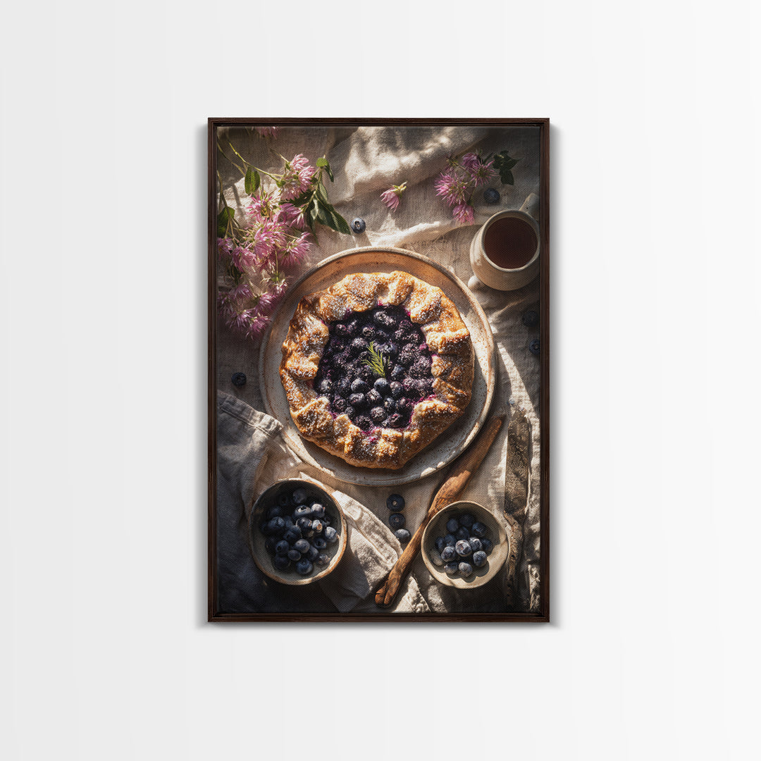 Blueberry Galette with Rustic Farmhouse Texture Canvas Print, Bakery Art, Watercolor Art, Bakery Decor, Fine Art, Patisserie, BAK-2x3-79