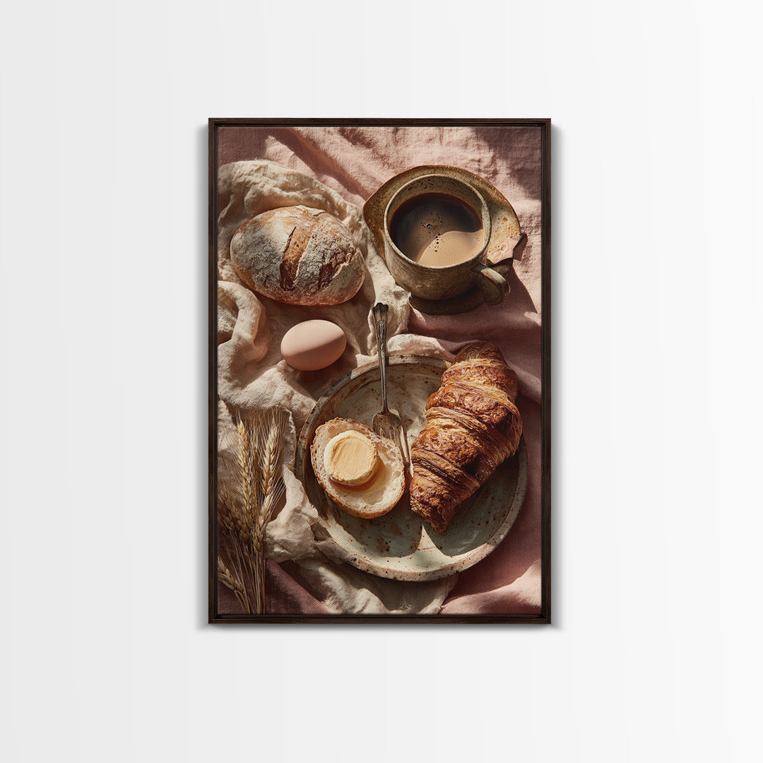 Painterly Eclair and Coffee Still Life Framed Canvas Print, Bakery Art, Bakery Decor, Abstract Art, Patisserie, BAK-2x3-92