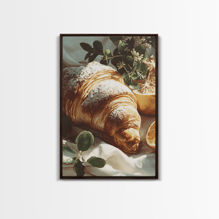 Almond Croissant Closeup Canvas Print, Bakery Art, Bakery, Bakery Decor, Oil Painting, Patisserie, Minimalist Decor, BAK-2x3-95