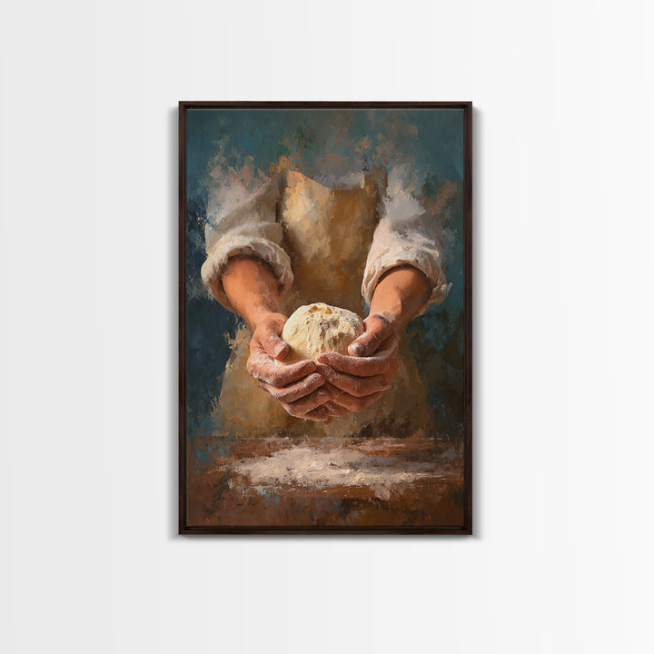 Baker Hands Shaping Dough Framed Canvas Print, Bakery Art, Digital Download Art, Bakery Decor, Patisserie, Neutral Decor, BAK-2x3-97
