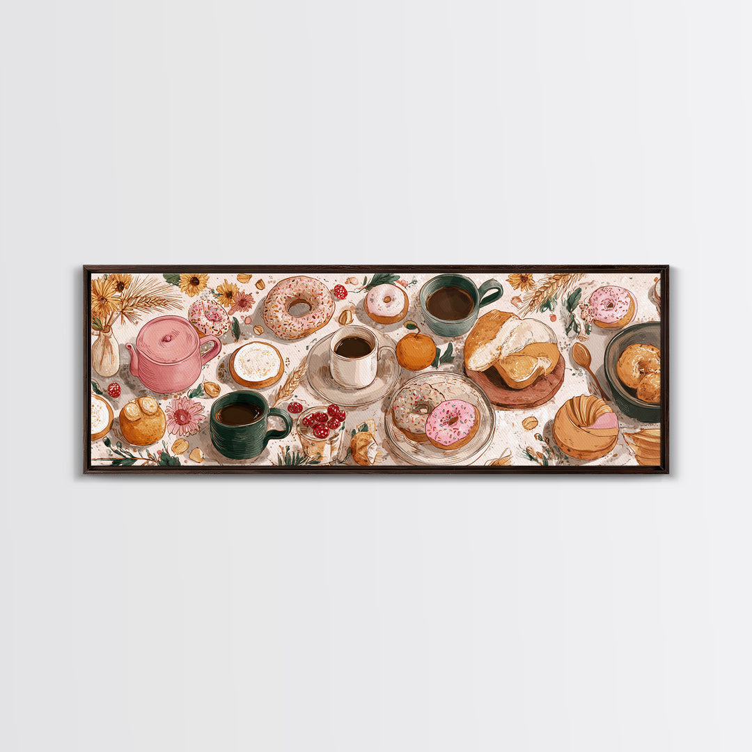 Whimsical Donut Assortment Framed Canvas Print, Bakery Art, Kitchen Art Print, Bakery Decor, Fine Art, Patisserie, Modern Decor, BAK-3x1-1
