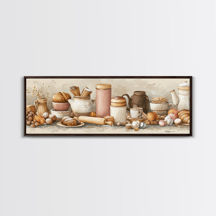 Patisserie Pattern of Rolling Pins and Pastries Canvas Print, Bakery Art, Coffee Wall Art, Bakery Decor, Fine Art, Patisserie, BAK-3x1-13