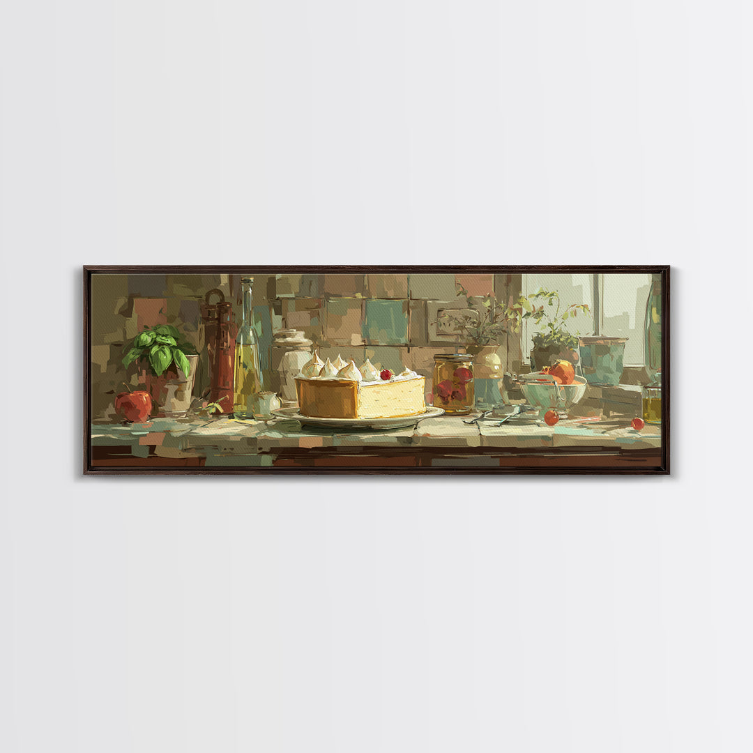 Lemon Meringue Pie Slice Framed Canvas Print, Bakery Art, Kitchen Art, Bakery Decor, Fine Art, Patisserie, Neutral Wall Art, BAK-3x1-2