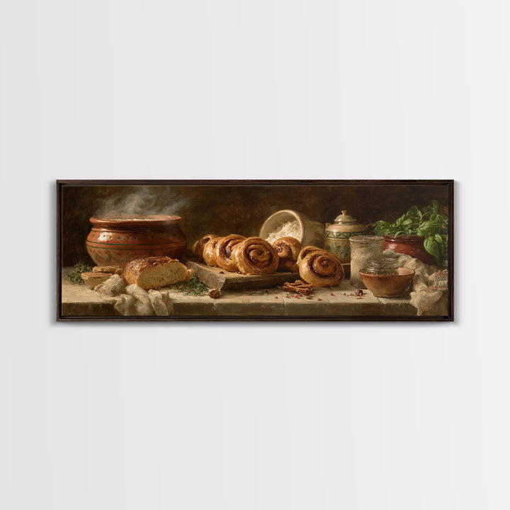 Cinnamon Rolls in a Warm Country Kitchen Framed Canvas Print, Bakery Art, Textured Painting, Bakery Decor, Fine Art, Patisserie, BAK-3x1-27