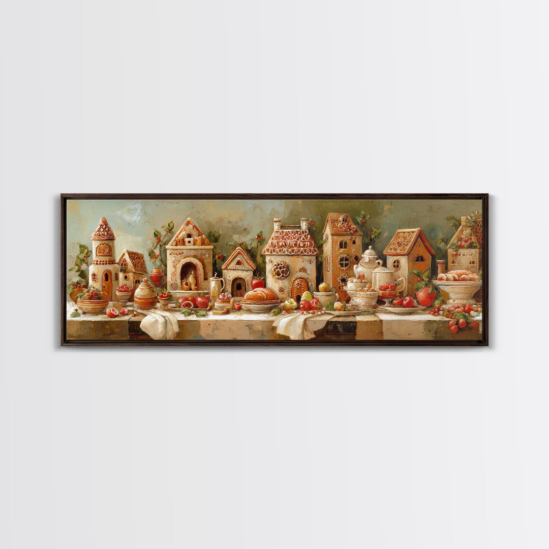 Gingerbread Houses in Charming Folk Art Style Canvas Print, Bakery Art, Printable Wall Art, Bakery Decor, Fine Art, Patisserie, BAK-3x1-30